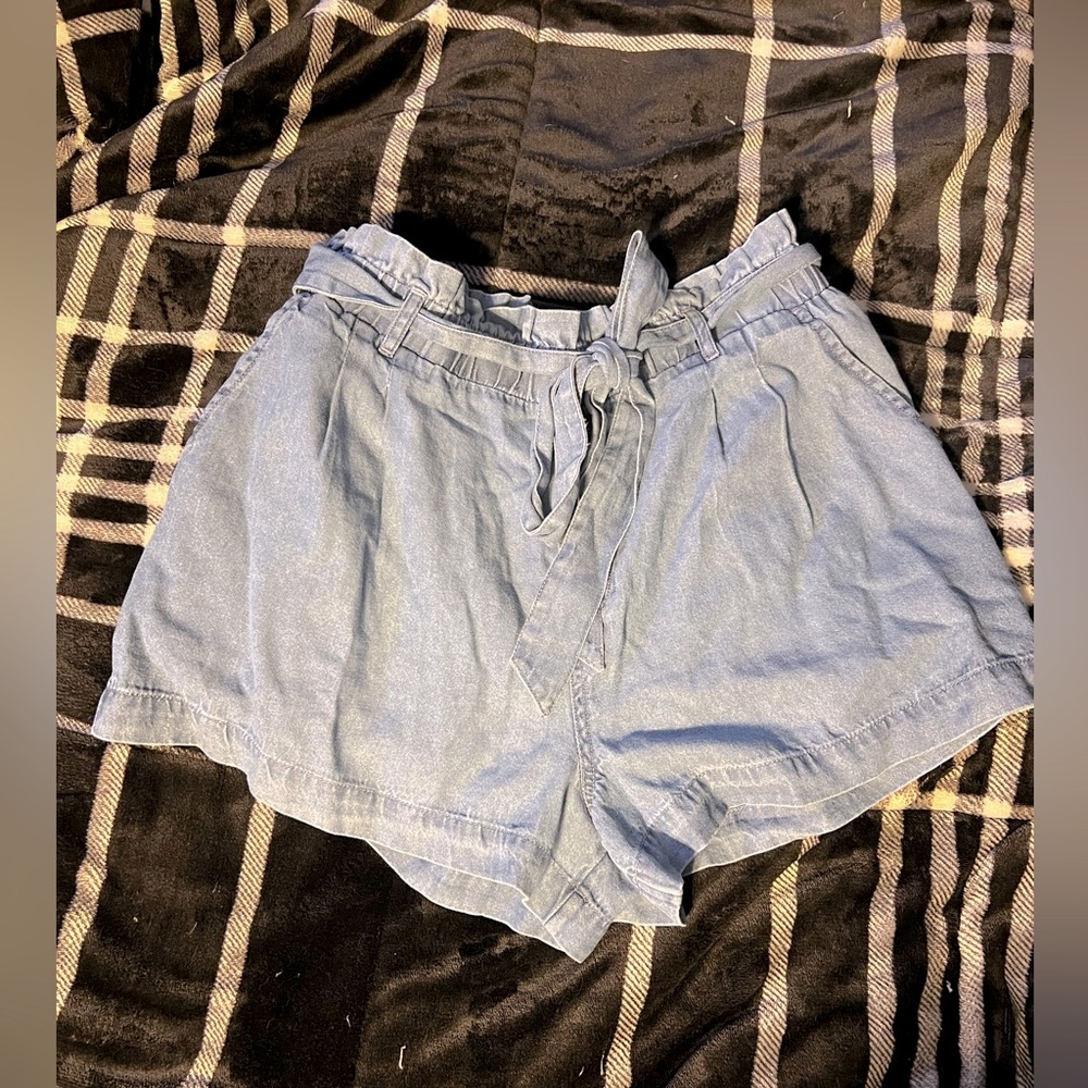 denim like paper bag shorts from american eagle. they have pockets!